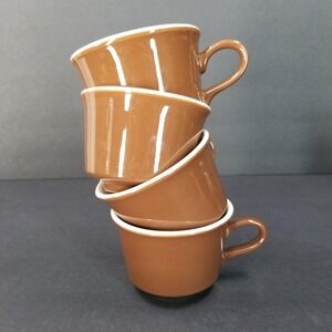 Vintage USA Pottery Brown Coffee Cups Set of 4 Mid Century Modern Mugs MCM